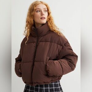 H&M Chocolate Brown Cropped Puffer Jacket